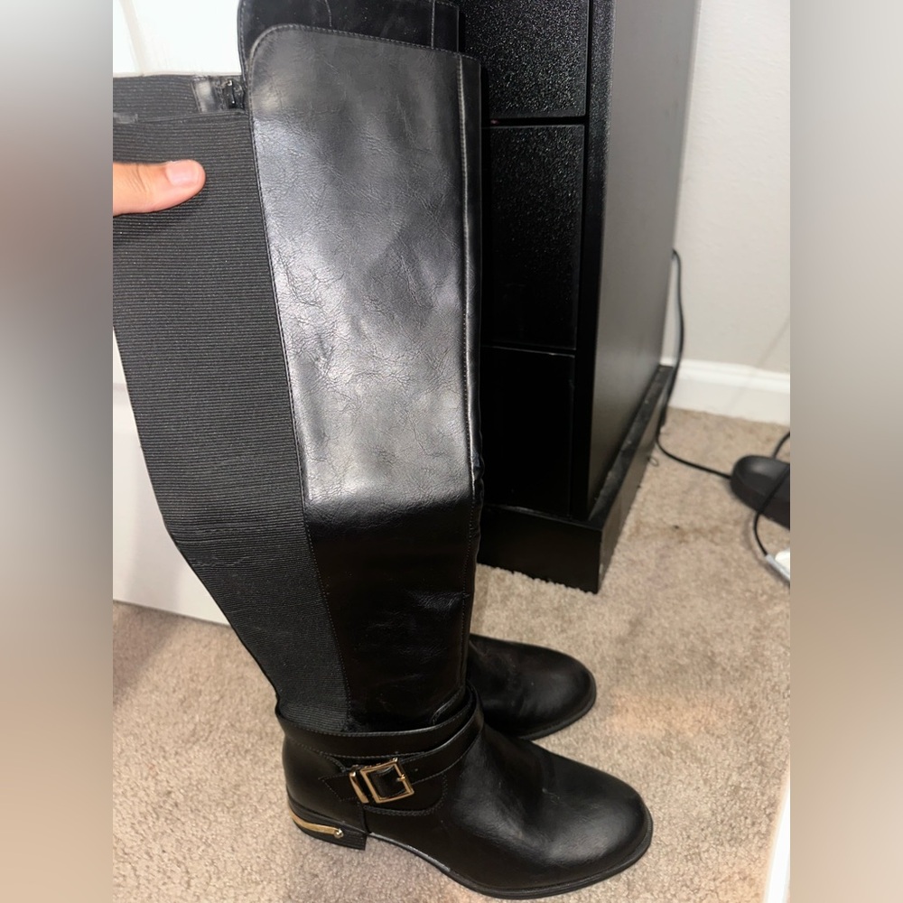 Black and Gold Knee High Boots